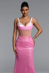 Tati Romantic Contour Cut Out Pearl Sequin Maxi Dress
