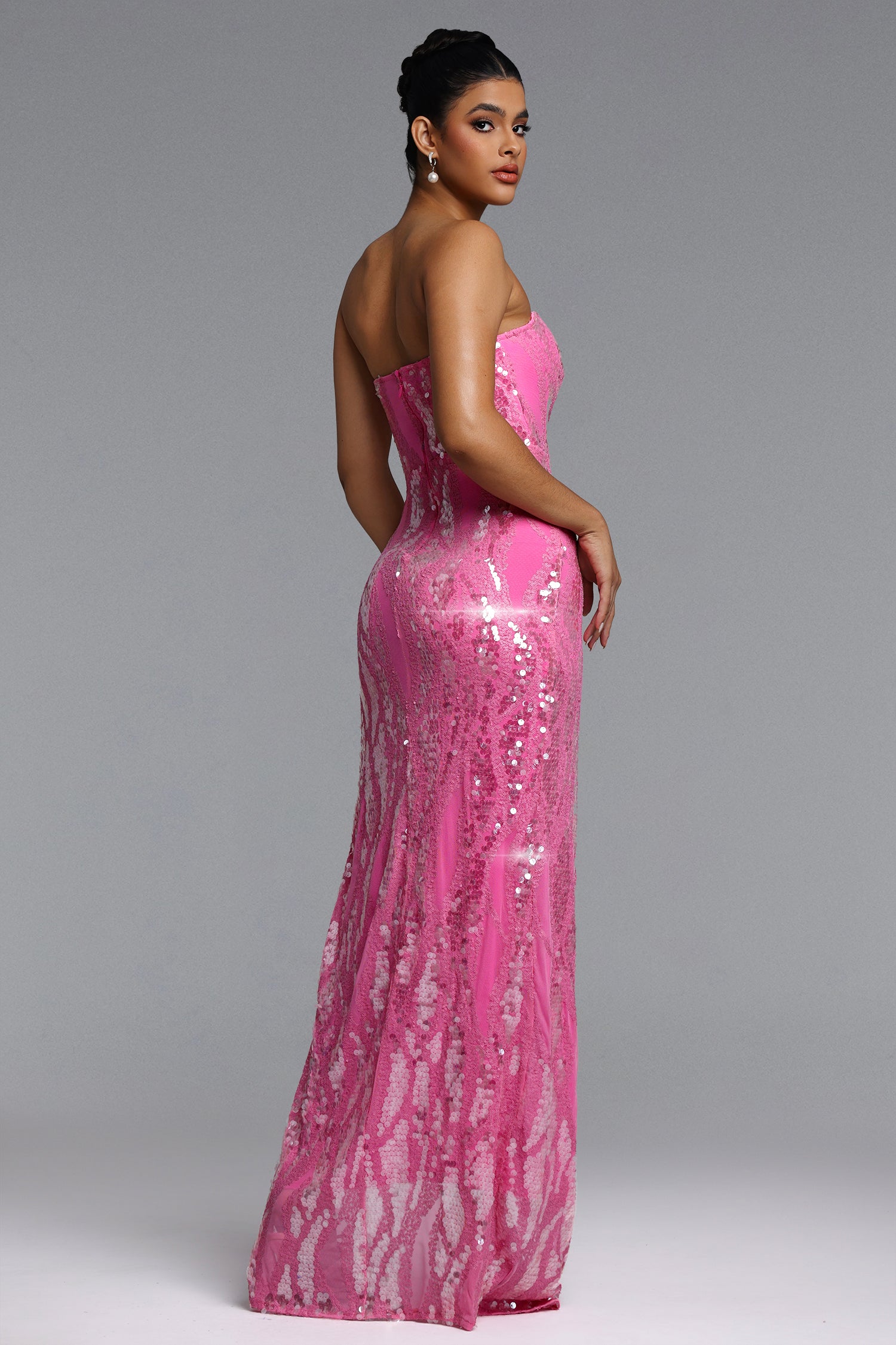 Devonne Romantic Contour Strapless Cut Out Sequin Maxi Dress