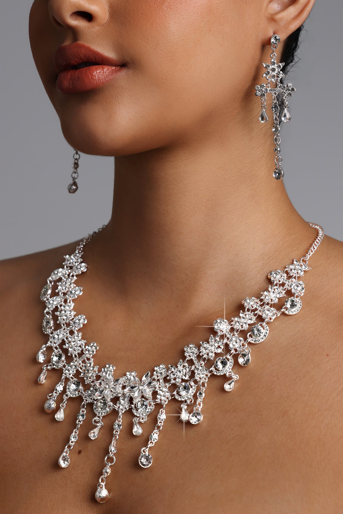Zada Crystal Fringe Choker Necklace Earrings Set