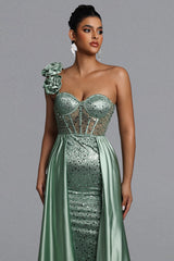 Zeren Elegant Tailored One Shoulder Sequin Maxi Dress