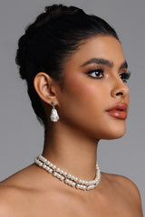 Pinky Net Wrapped Pearl Drop Earrings