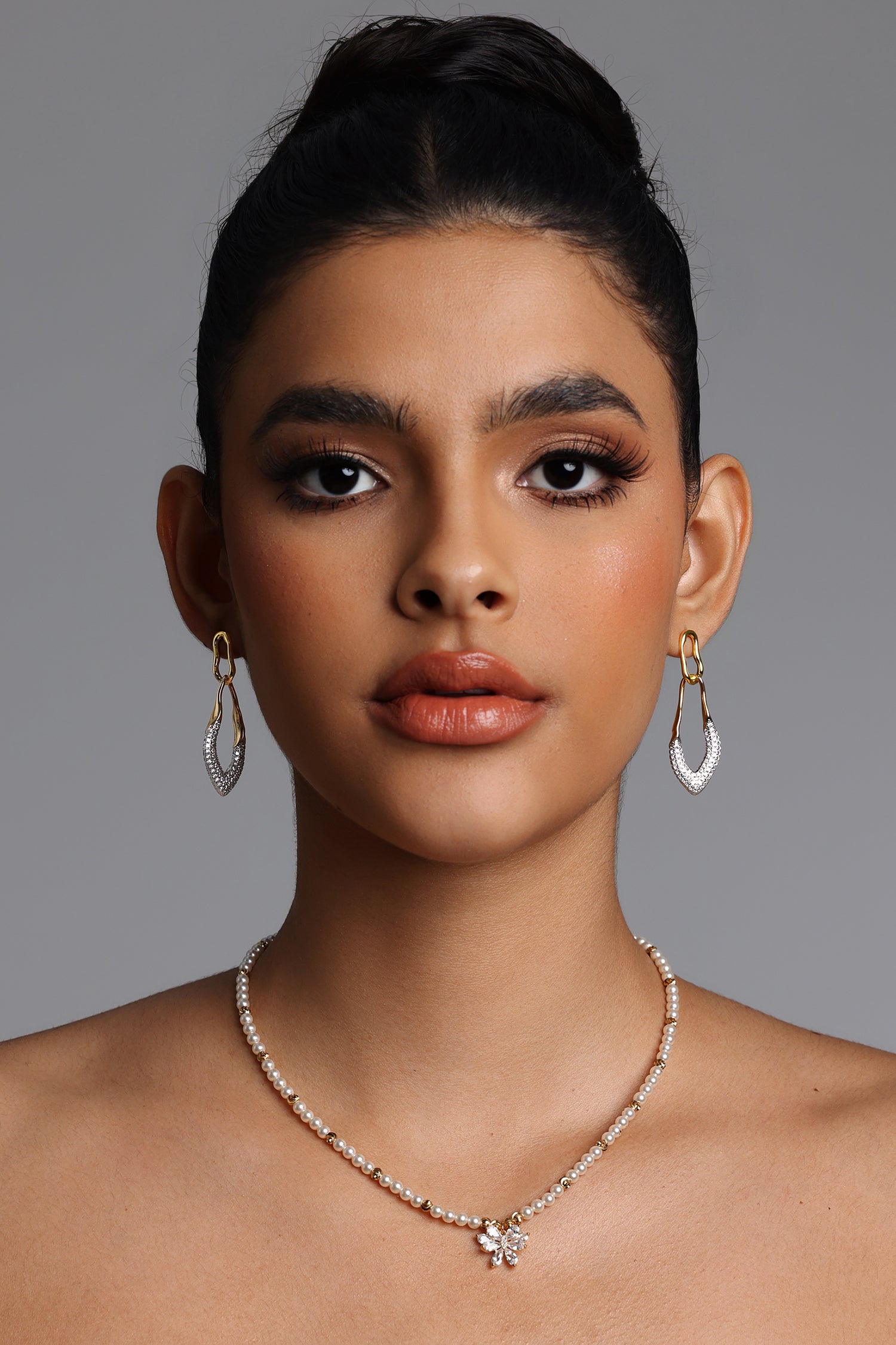 Glera Chain Link Pave Crystal Heart Earrings