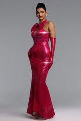 Vienna Glamorous Contour Cut Out Bow Detail Pearl Sequin Maxi Dress