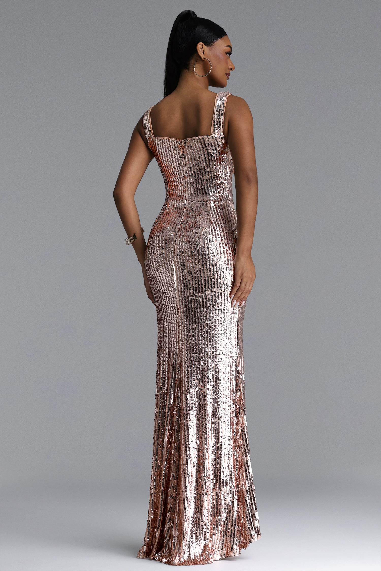 Willi Glamorous Contour V Neck Cut Out Sequin Maxi Dress
