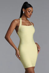 Easton Classic Contour Halter Stripe Bandage Yellow Maxi Dress