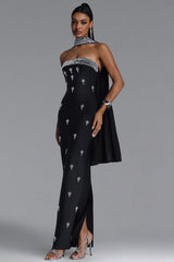 Marina Glamorous Contour Strapless Rhinestone Bandage Maxi Dress