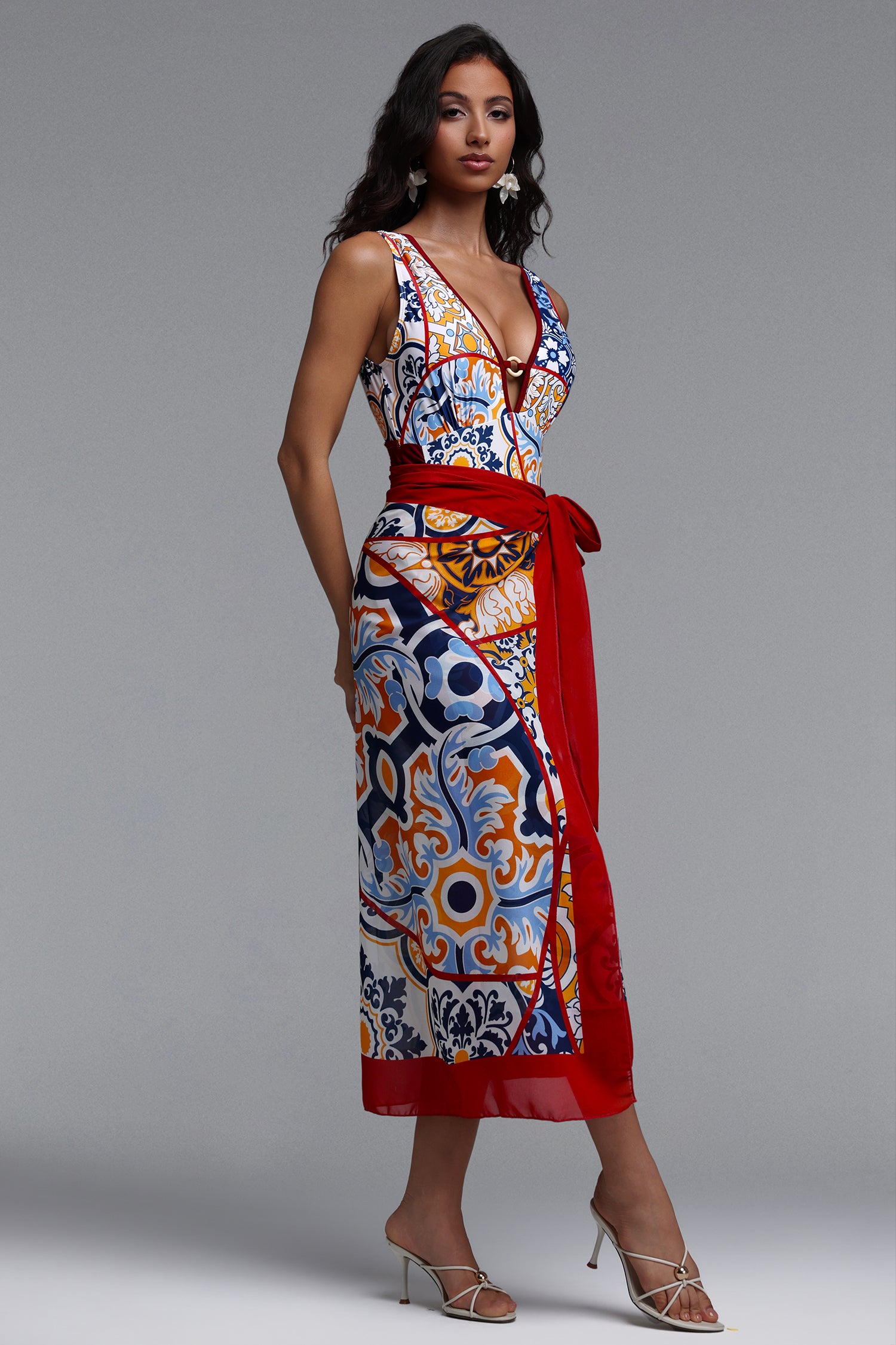 Delia Resort Flowy Print One Piece Swimsuit Two Piece Set
