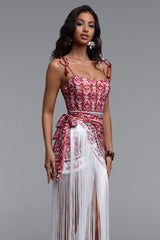 Trosy Resort Flowy Fringe Print One Piece Swimsuit Two Piece Set