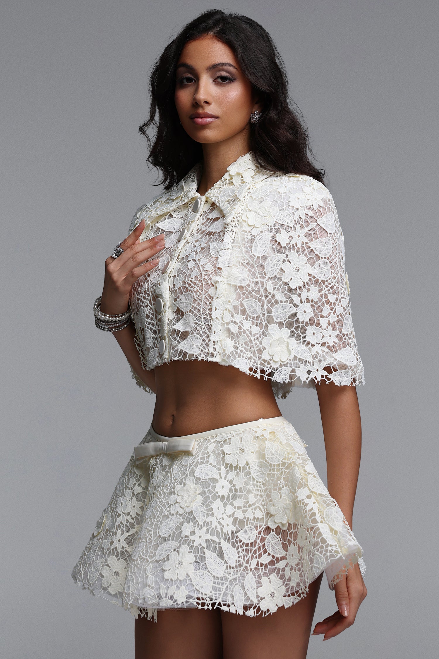 Sarah Chic Short Sleeve Lace Top Or Skirt Two Piece Set