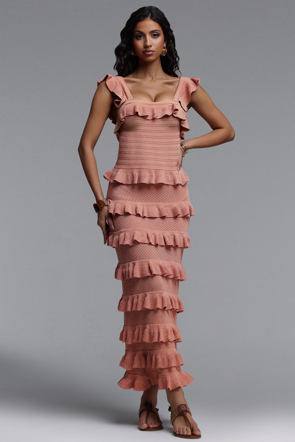 Lilya Resort Sleeveless Ruffle Knit Top and Skirt Two Piece Set