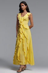 Sabrina Resort Flowy Sleeveless Ruffle Chiffon Maxi Dress