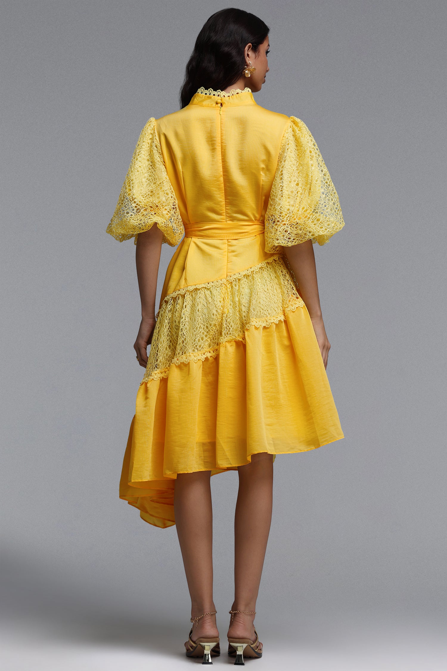 Kila Resort Flowy V Neck Puff Sleeve Woven Mini Dress