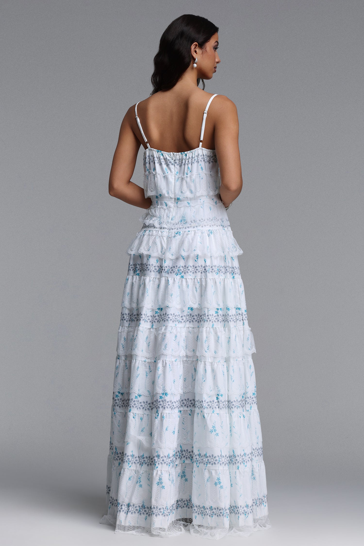 Priscilla Resort Flowy Sleeveless Ruffle Floral Print Woven Maxi Dress