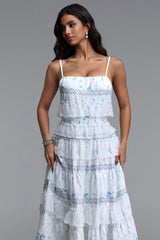 Priscilla Resort Flowy Sleeveless Ruffle Floral Print Woven Maxi Dress