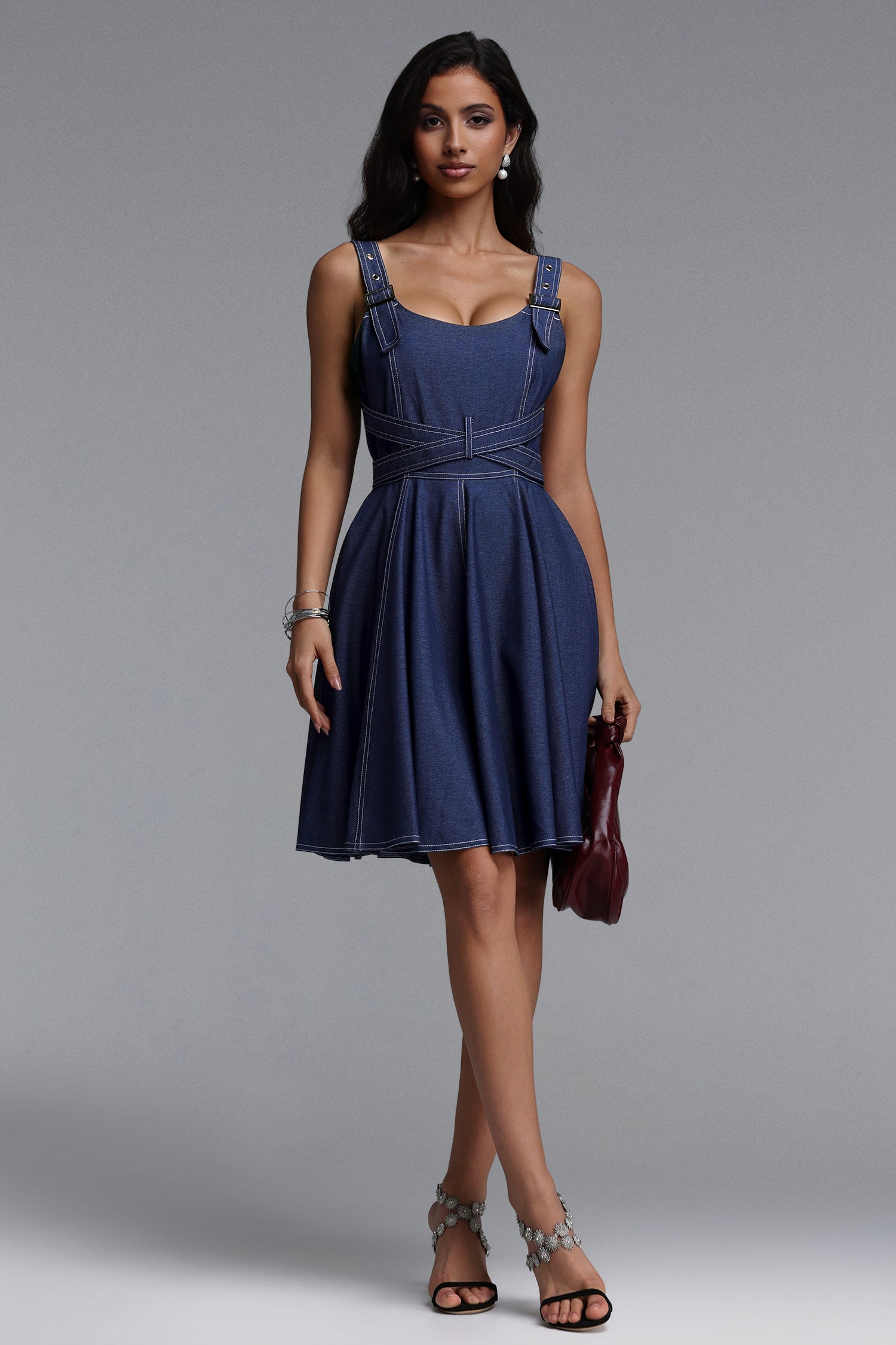 Lanla Classic Tailored Sleeveless Denim Mini Dress