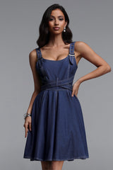 Lanla Classic Tailored Sleeveless Denim Mini Dress