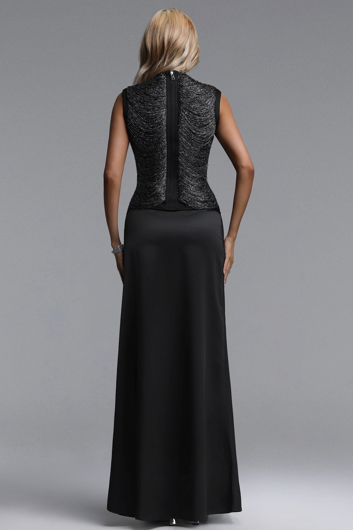 Siayh Sleeveless Tassels Bandage Black Maxi Two Piece Set