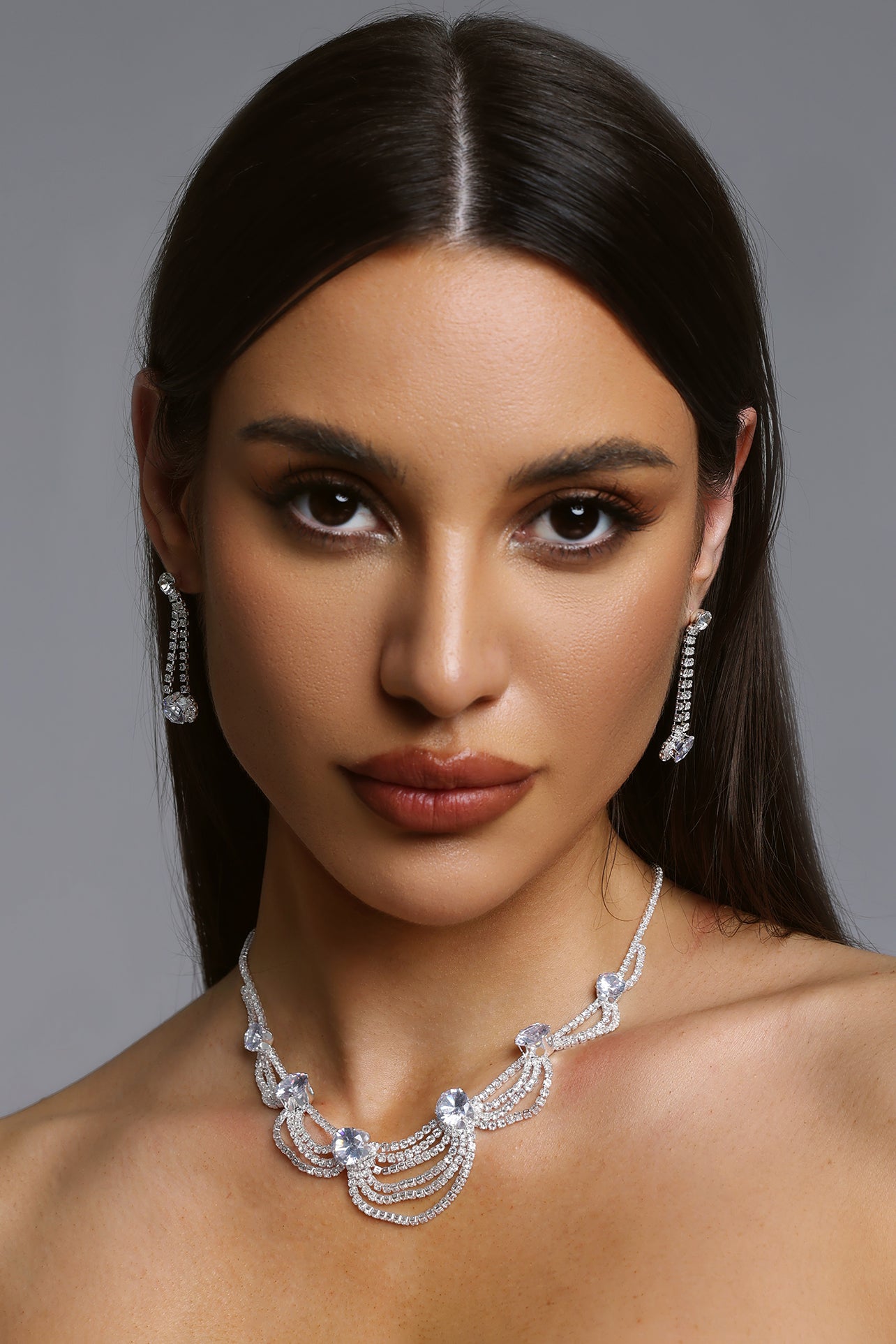 Zarinny Multi Layer Tassel Cubic Necklace And Earrings Set