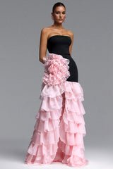 Dulio Romantic Contour Strapless Ruffle Floral Maxi Dress