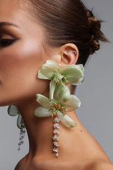 Lalie Fabric Flower Crystal Tassel Earrings