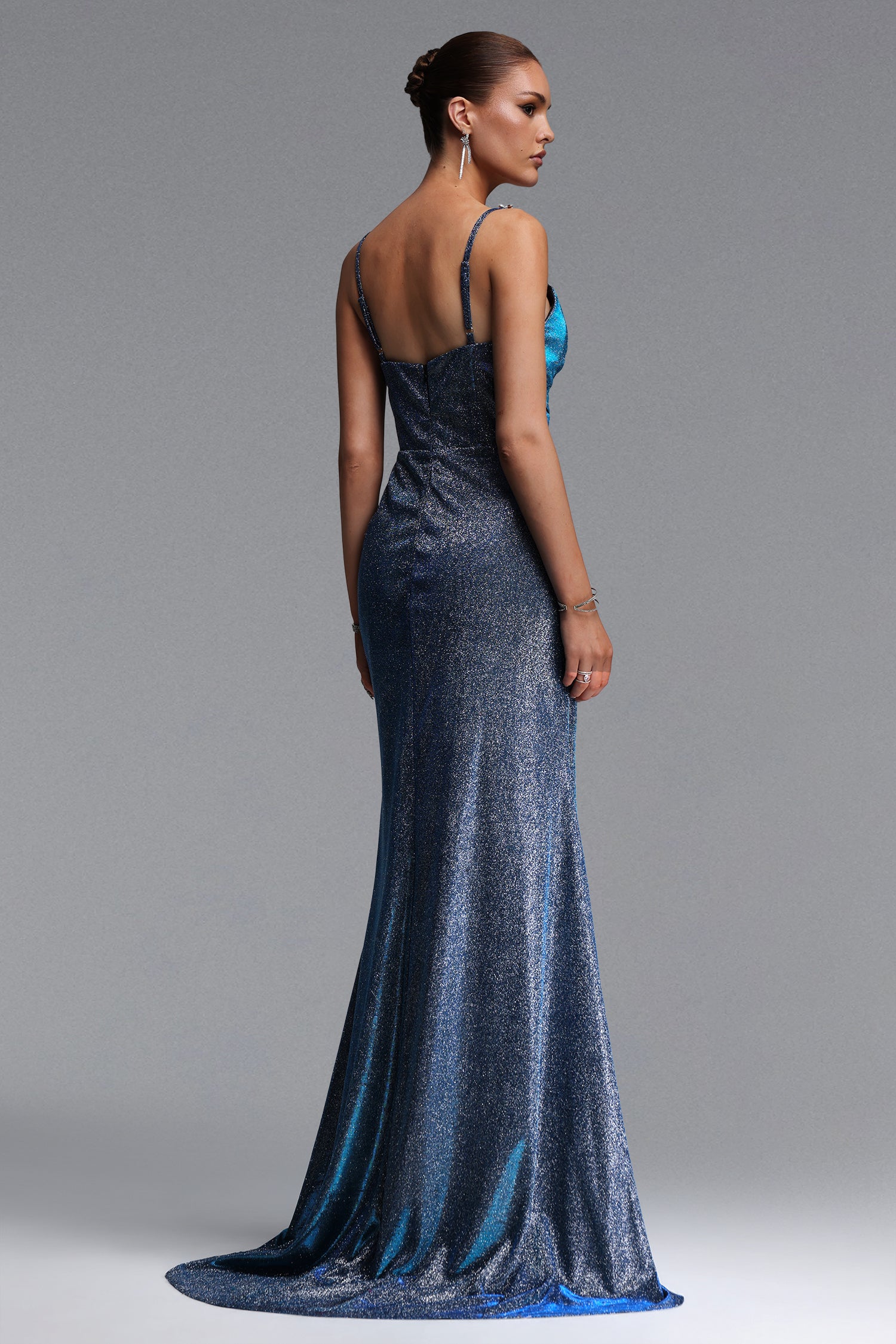Vivi Chic Contour V Neck Pleated Glitter Maxi Dress