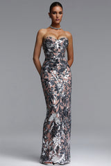 Rachel Chic Contour Strapless Sequin Maxi Dress