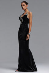 Tiana Glamorous Contour Halter Cut Out Rhinestone Velvet Maxi Dress