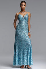 Muera Chic Contour V Neck Cut Out Sequin Maxi Dress