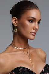 Zeno Triple Layer Herringbone Teardrop Crystal Y Drop Necklace