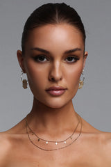 Wesani Double Layer Diamond Charm Beaded Chain Necklace