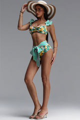 Ekala Resort Sleeveless Stripe Floral Print Swimsuit Two Piece Set