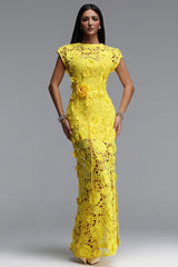 Martha Resort Flowy Short Sleeve Floral Lace Maxi Dress