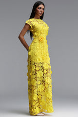 Martha Resort Flowy Short Sleeve Floral Lace Maxi Dress