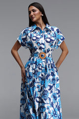 Valor Resort Tailored Short Sleeve Print Woven Maxi Dress