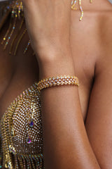 Kiwisy Gold Crystal Floral Lace Wide Bracelet
