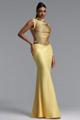 Siayh Sleeveless Tassels Bandage Gold Maxi Two Piece Set