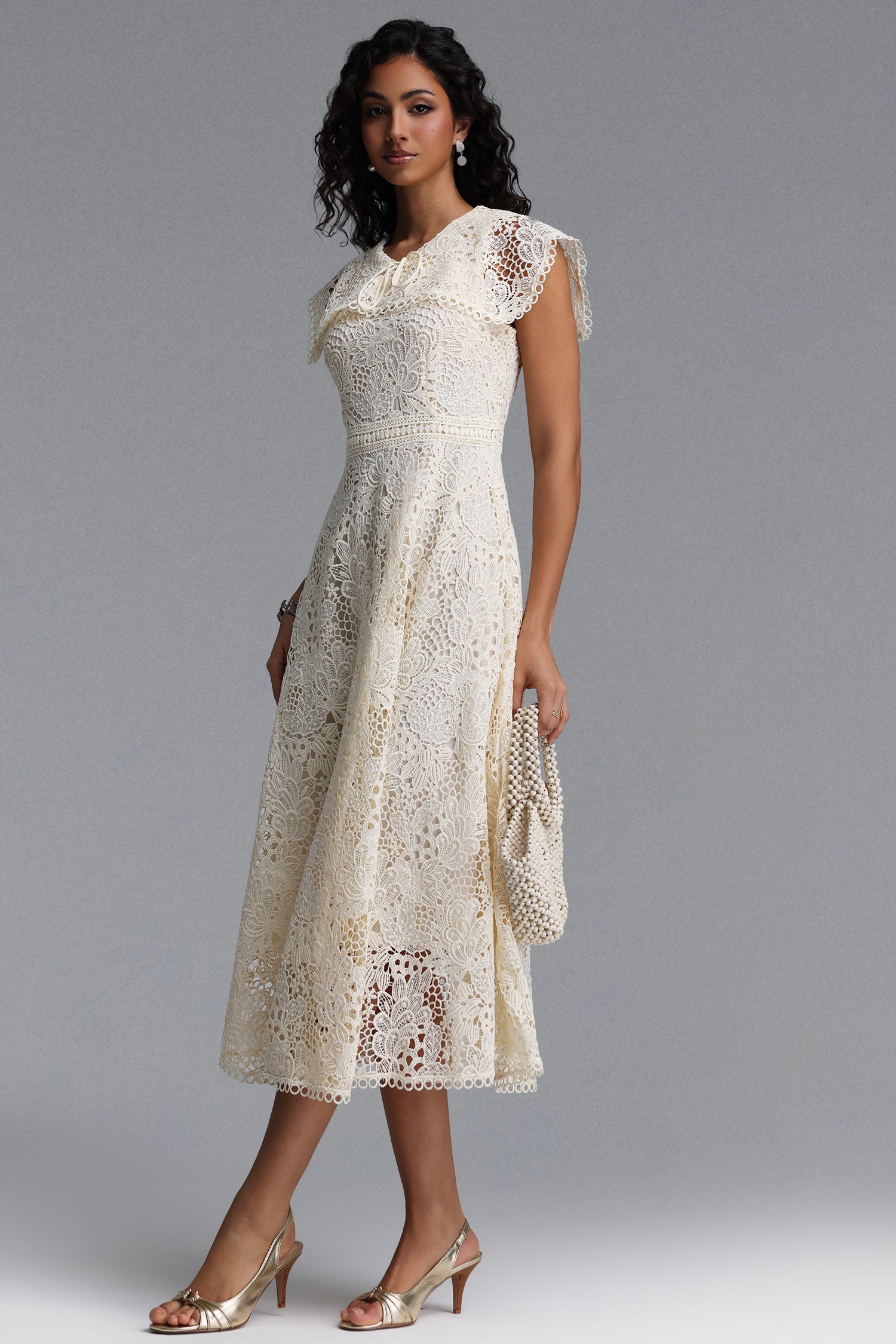 Sagoni Resort Cinched Sleeveless Floral Lace Maxi Dress