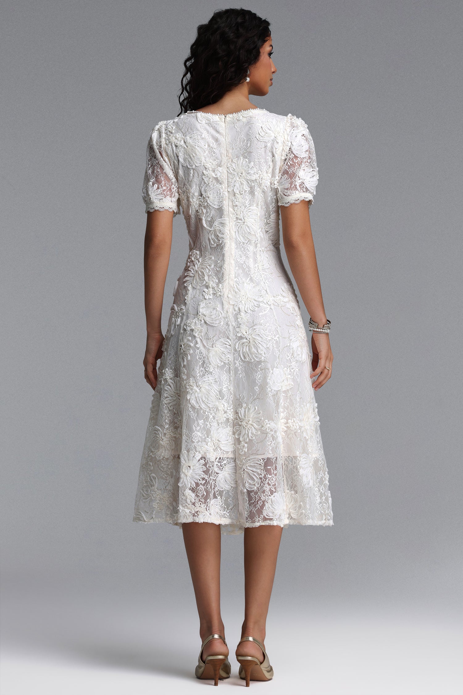 Yerza Elegant Tailored Short Sleeve Floral Woven Maxi Dress