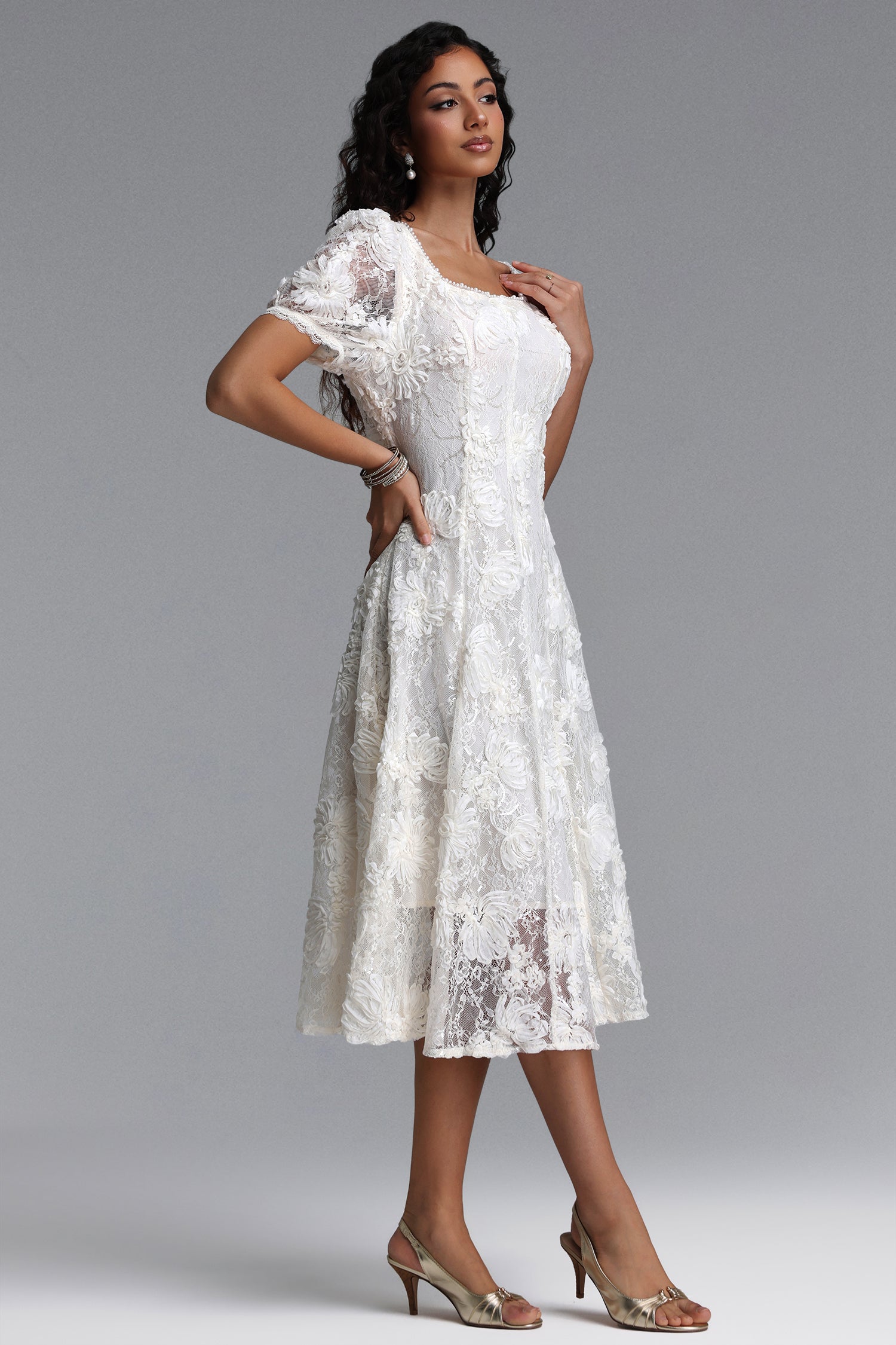 Yerza Elegant Tailored Short Sleeve Floral Woven Maxi Dress