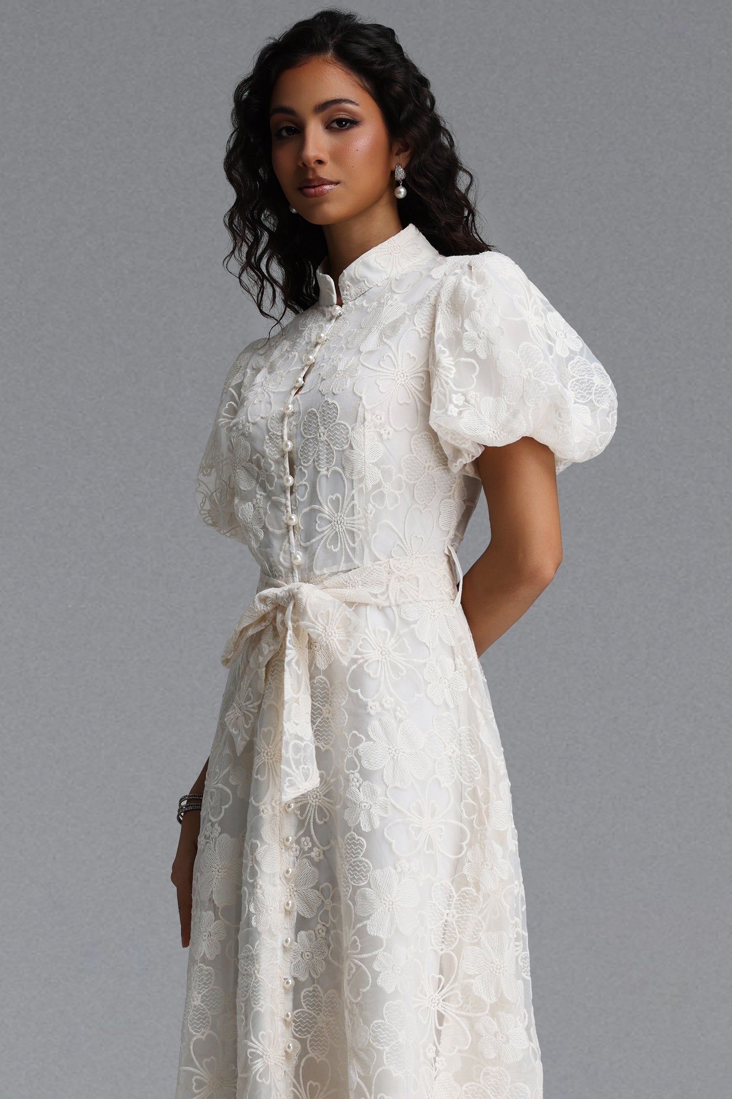 Ilsa Resort Flowy Puff Sleeve Floral Woven Maxi Dress