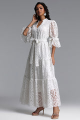 Lzada Resort Flowy V Neck Puff Sleeve Floral Woven Maxi Dress