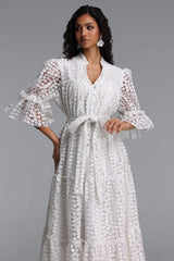 Lzada Resort Flowy V Neck Puff Sleeve Floral Woven Maxi Dress