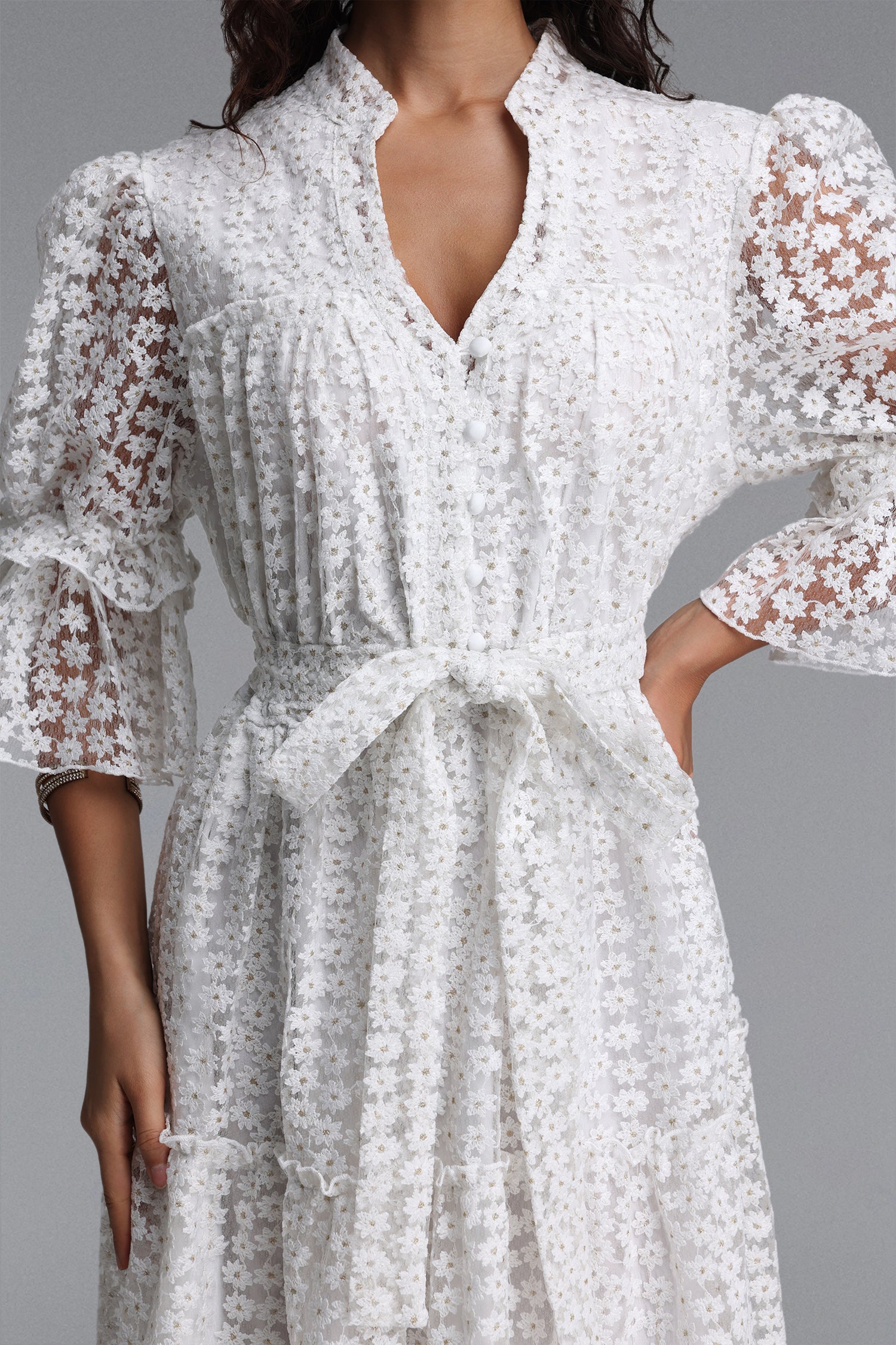 Lzada Resort Flowy V Neck Puff Sleeve Floral Woven Maxi Dress