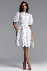 Maci Resort Flowy Puff Sleeve Floral Lace Woven Mini Dress
