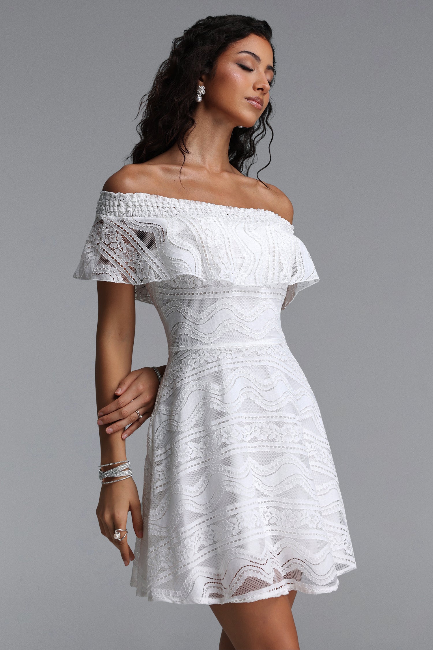 Lillian Resort Flowy Off Shoulder Floral Tulle Mini Dress