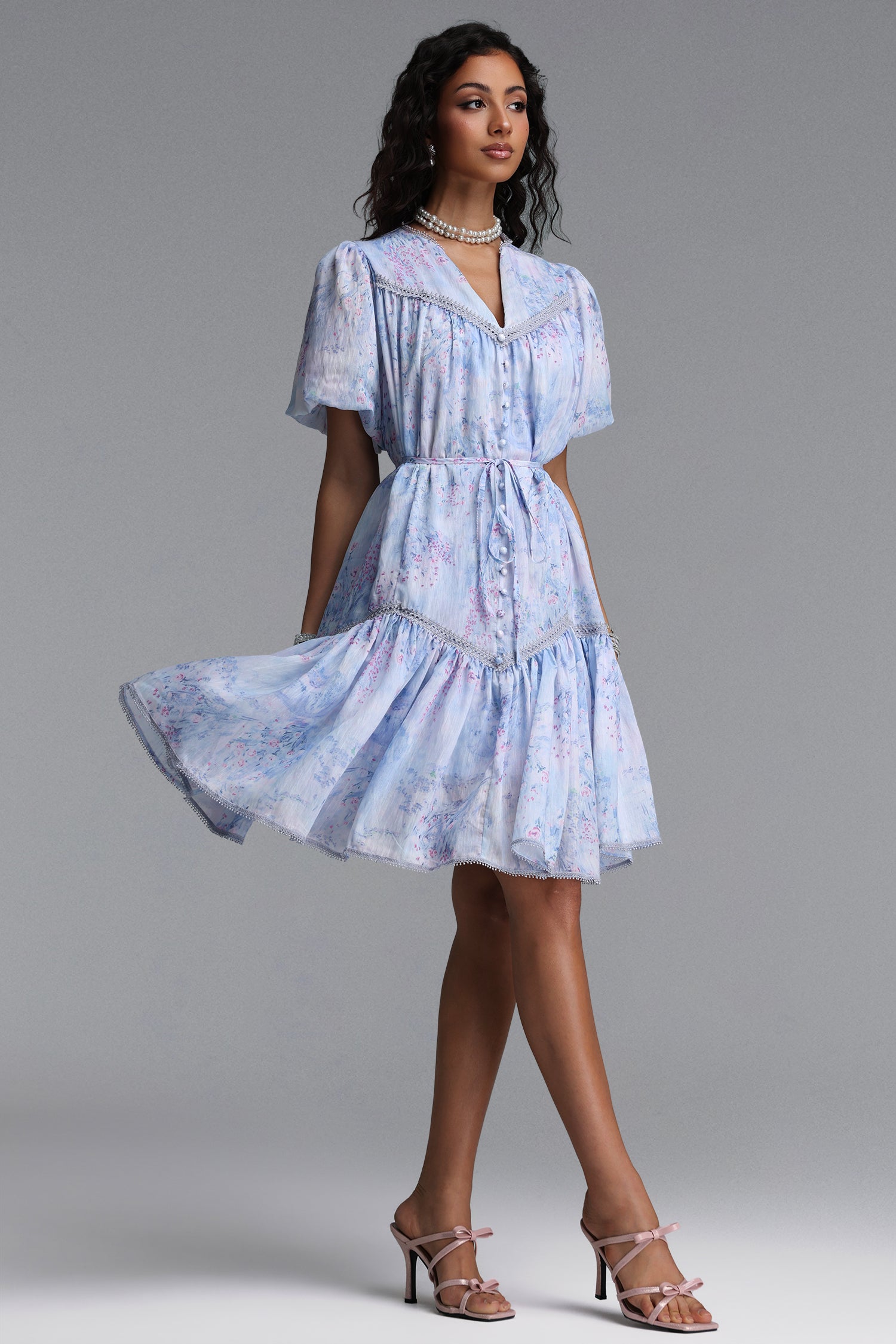 Kiera Resort Flowy Puff Sleeve Floral Print Woven Mini Dress