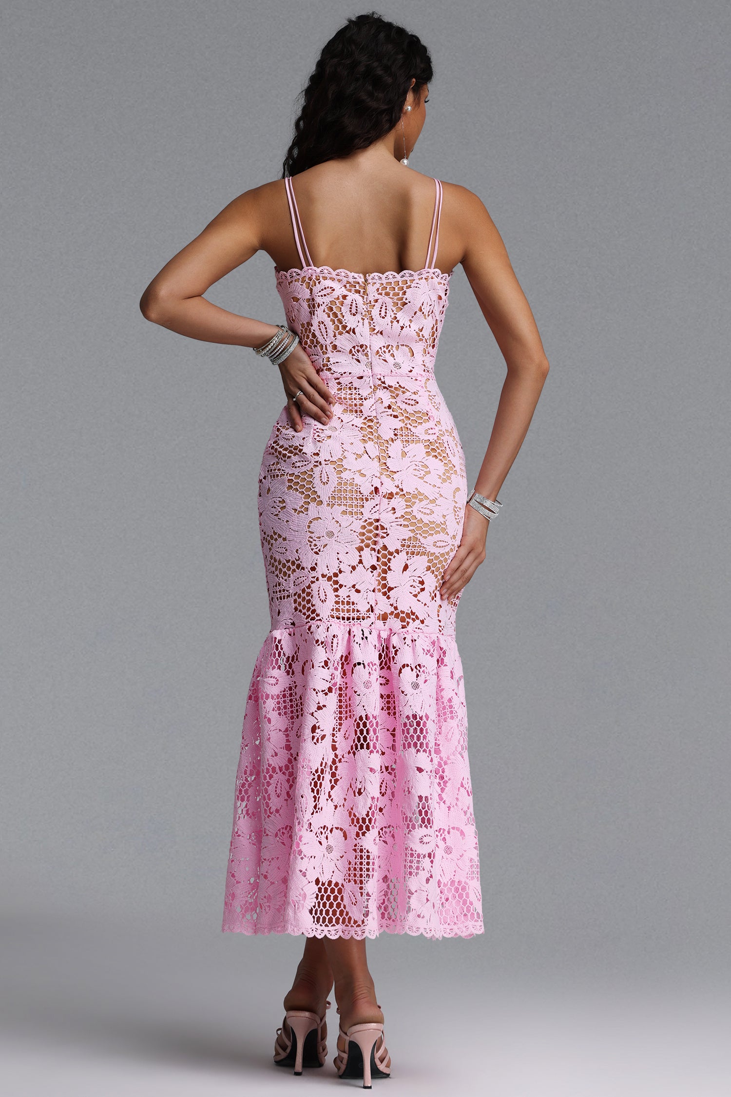 Ruth Elegant Contour Sleeveless Floral Lace Maxi Dress