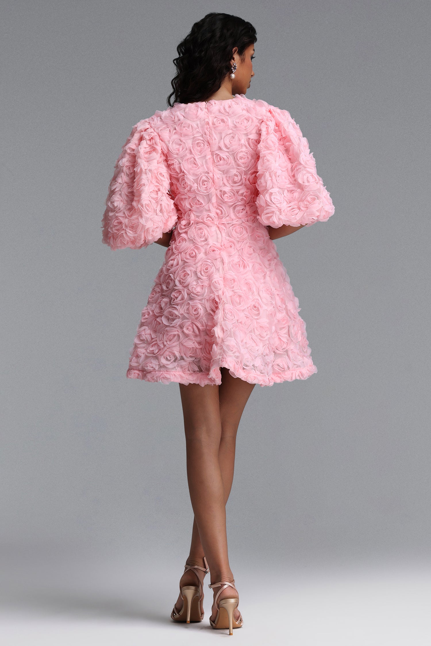 Kadence Resort Flowy V Neck Puff Sleeve Floral Woven Mini Dress