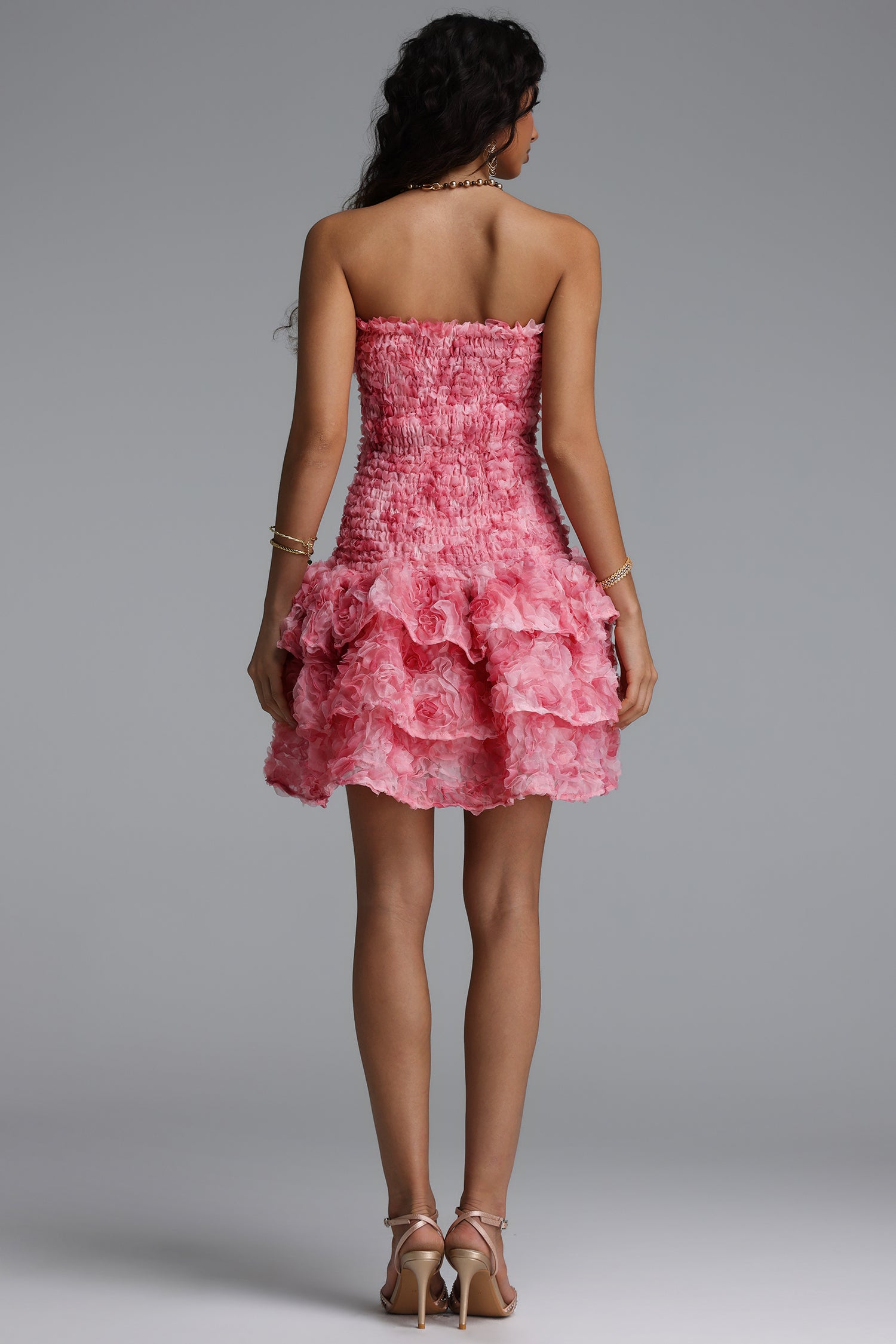Ikira Elegant Contour Sleeveless Floral Knit Mini Dress
