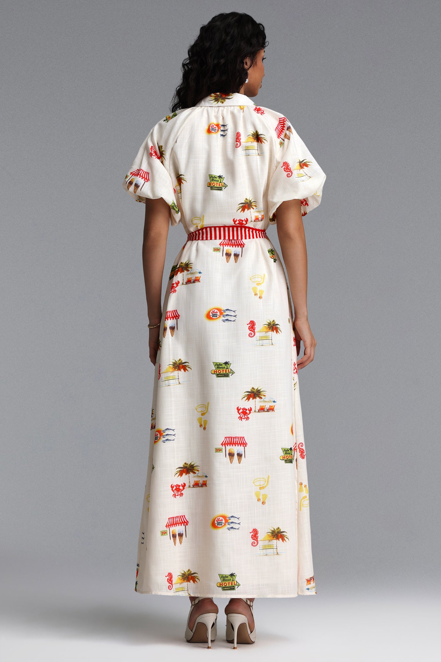 Paulina Resort Tailored Puff Sleeve Print Woven Maxi Dress
